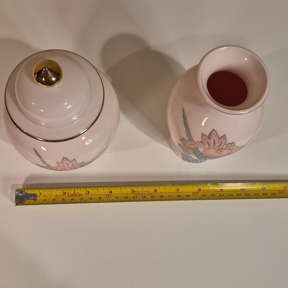 YAMA JI Vintage 80s Pink Floral Vase And Matching Lidded Ginger Jar Set - Picture 16 of 16